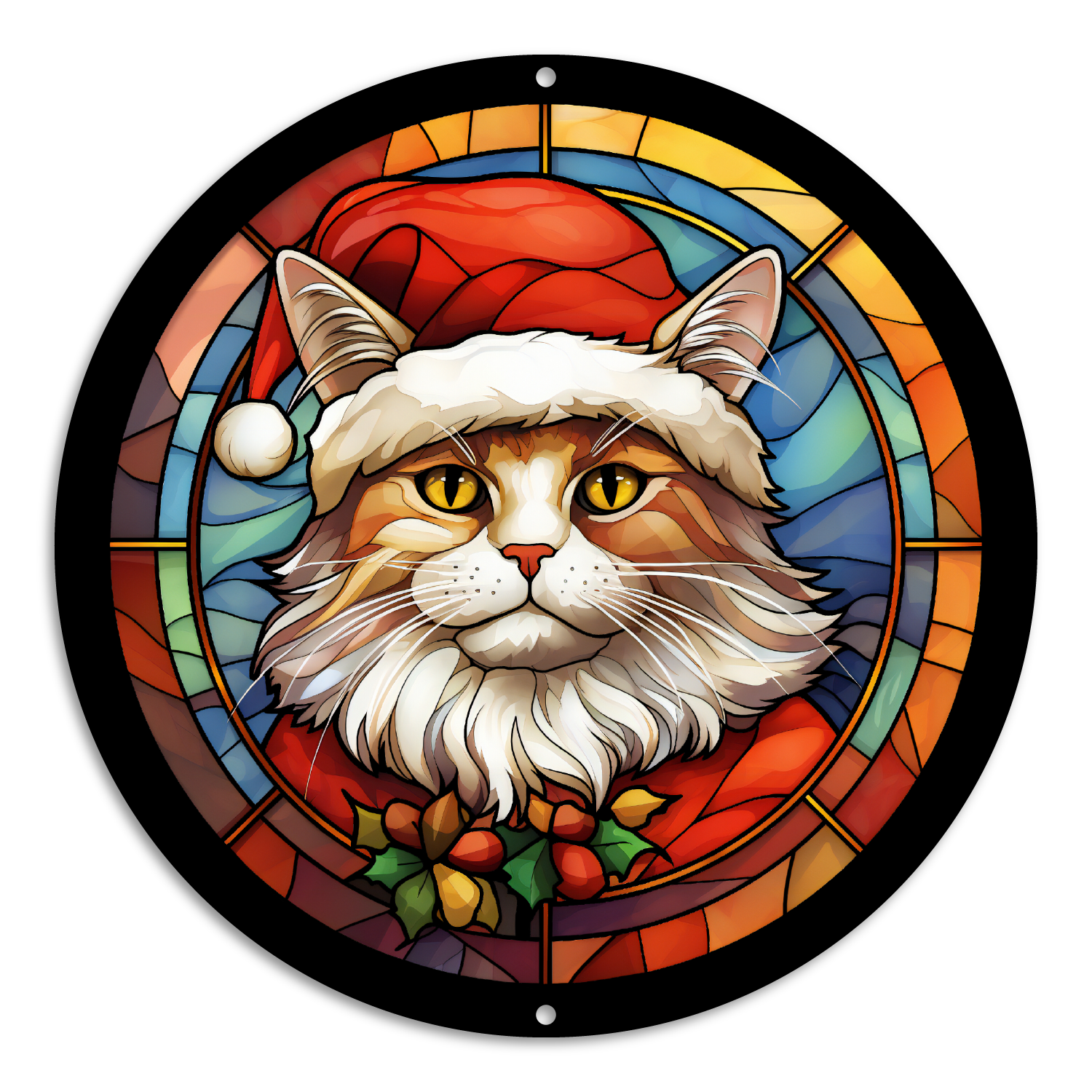 Stained Glass Style Print Christmas Cat (#1)