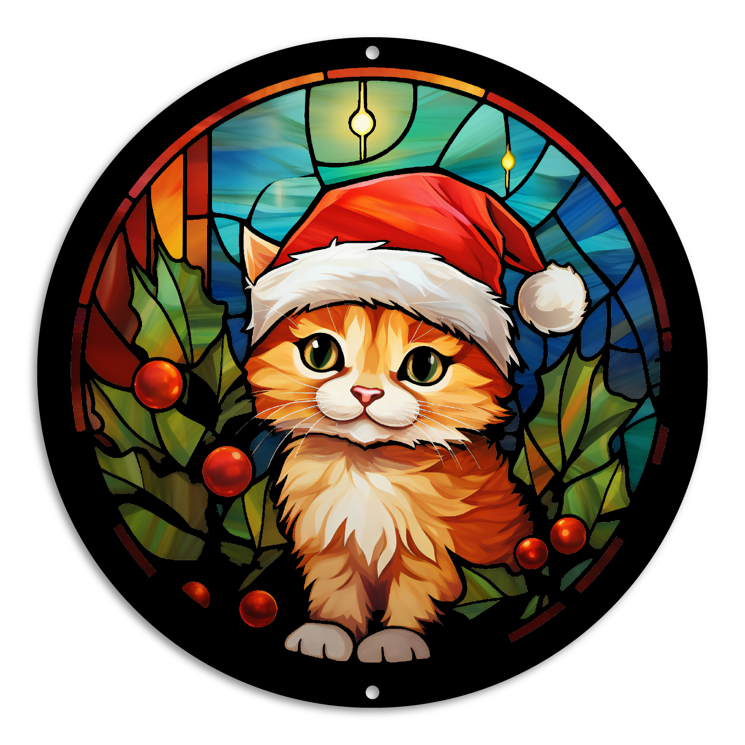 Stained Glass Style Print Christmas Cat (#2)
