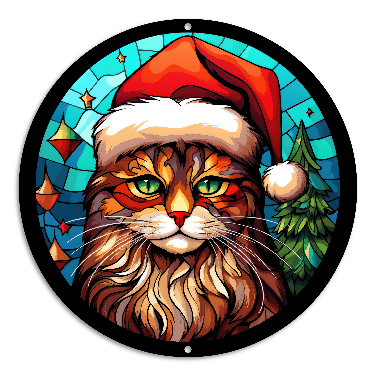 Stained Glass Style Print Christmas Cat (#3)