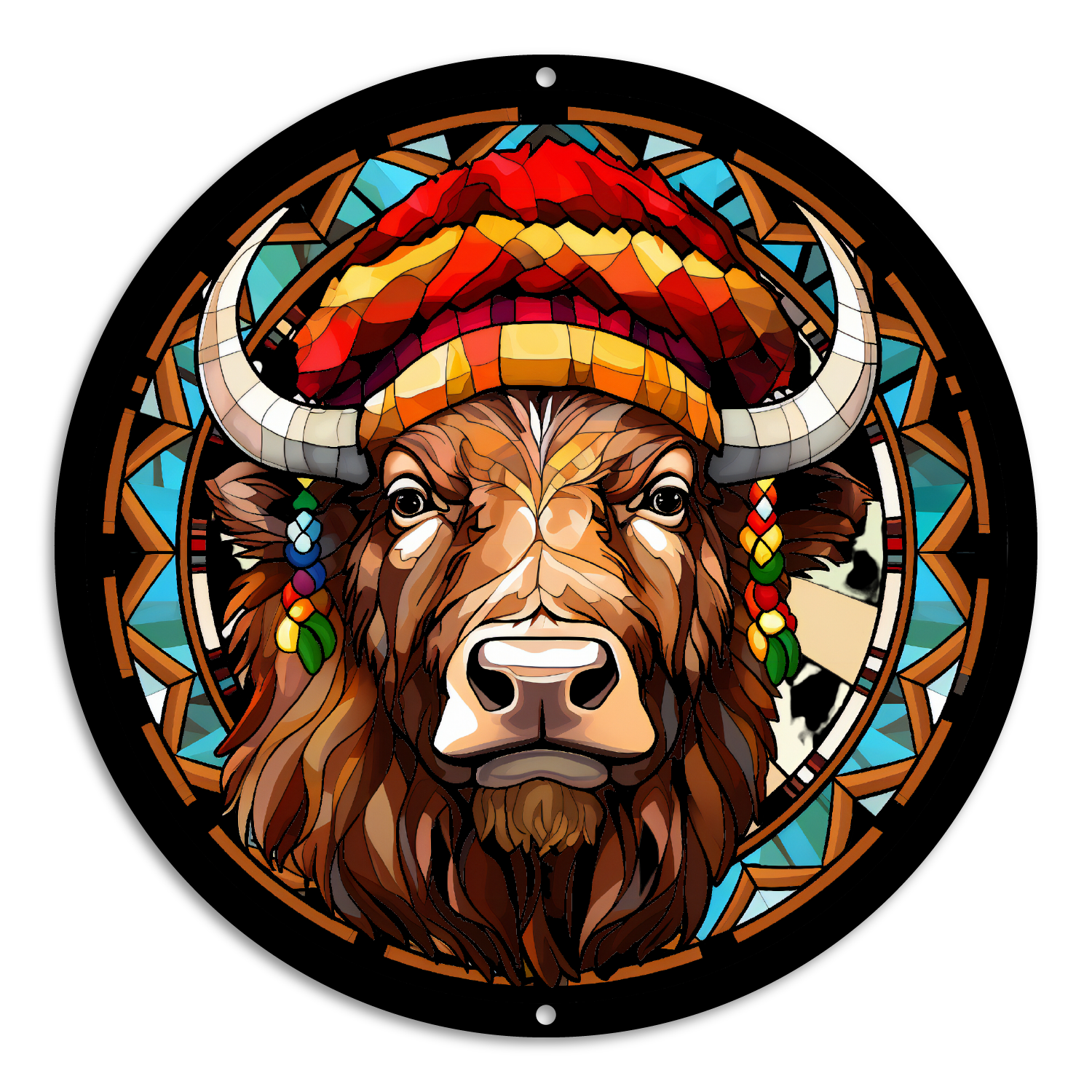 Stained Glass Style Print Christmas Bison (#1)