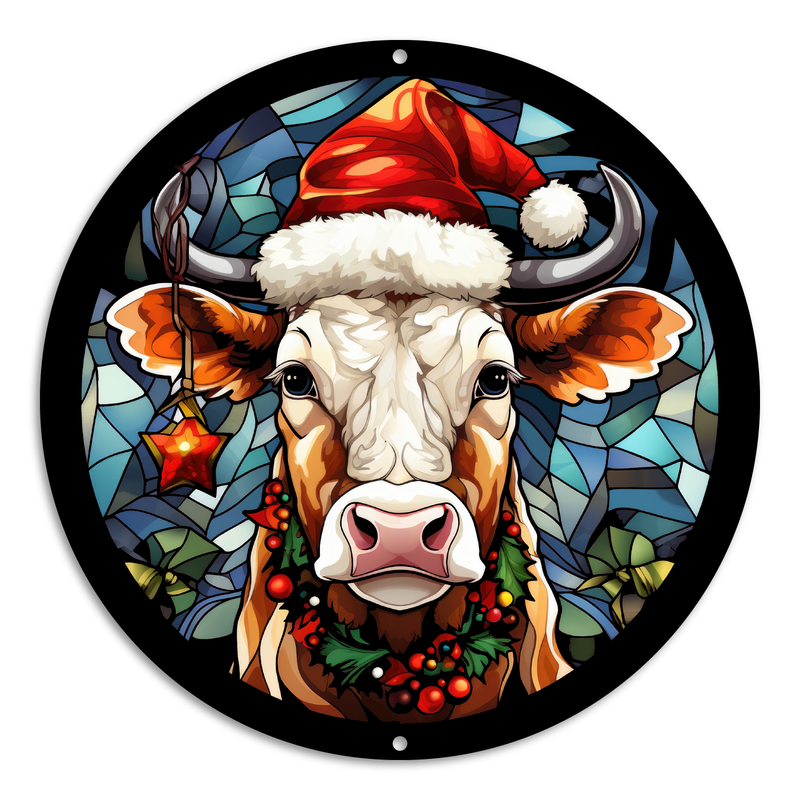 Stained Glass Style Print Christmas Cow (#1)