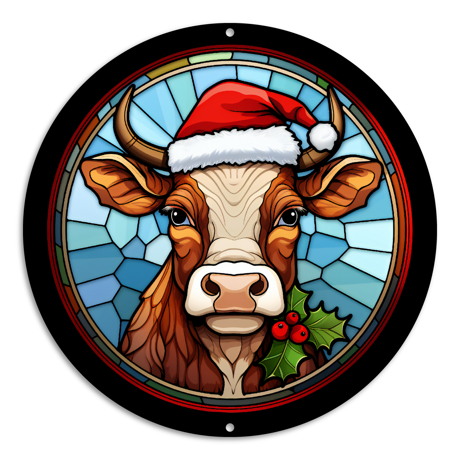 Stained Glass Style Print Christmas Cow (#2)