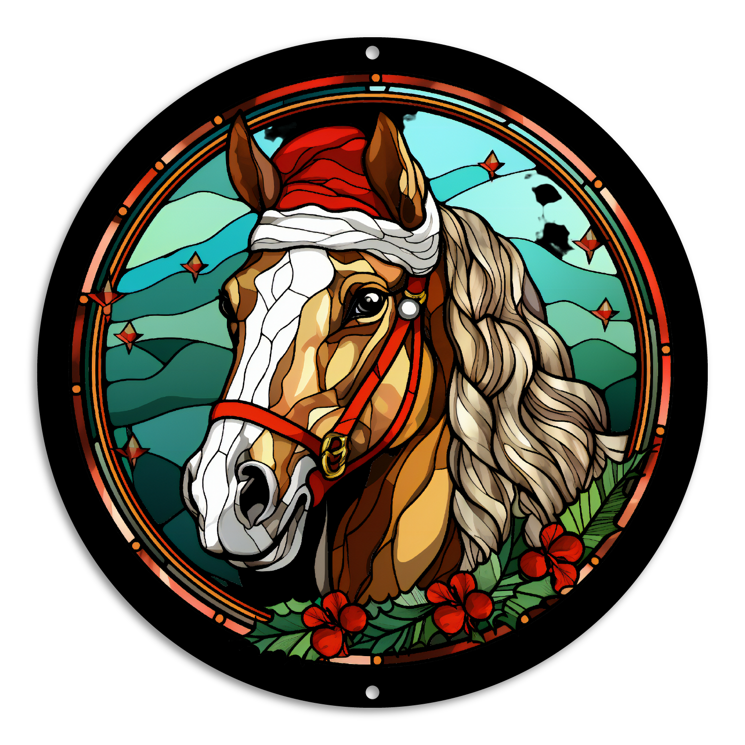 Stained Glass Style Print Christmas Horse (#1)