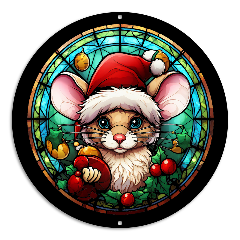 Stained Glass Style Print Christmas Mouse (#1)