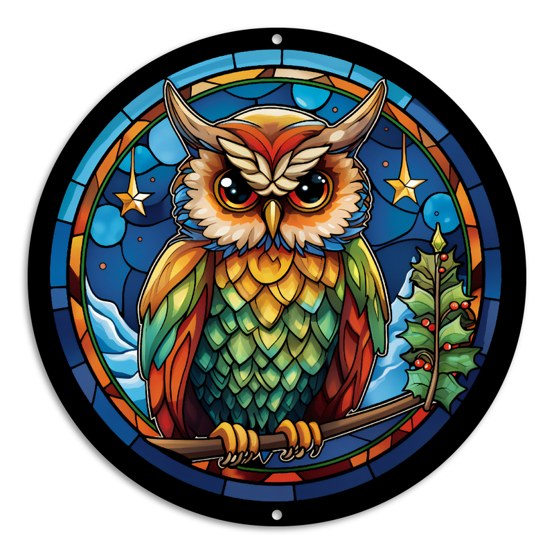 Stained Glass Style Print Christmas Owl (#1)