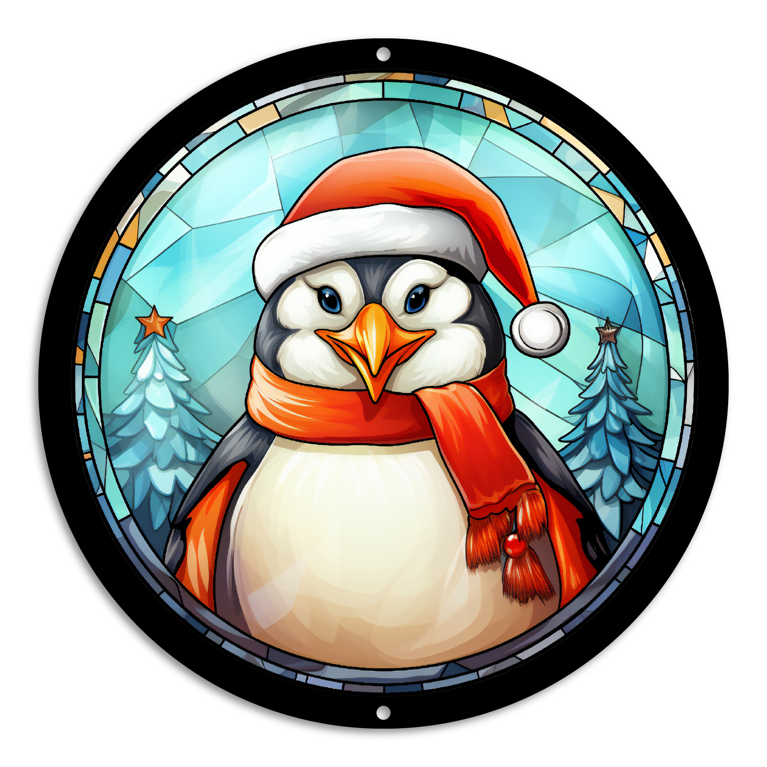 Stained Glass Style Print Christmas Penguin (#1)