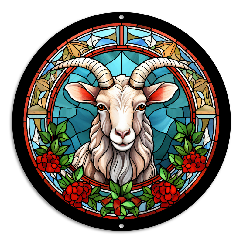 Stained Glass Style Print Christmas Ram (#1)