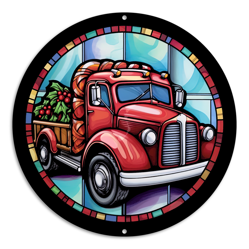 Stained Glass Style Print Christmas Truck (#2)