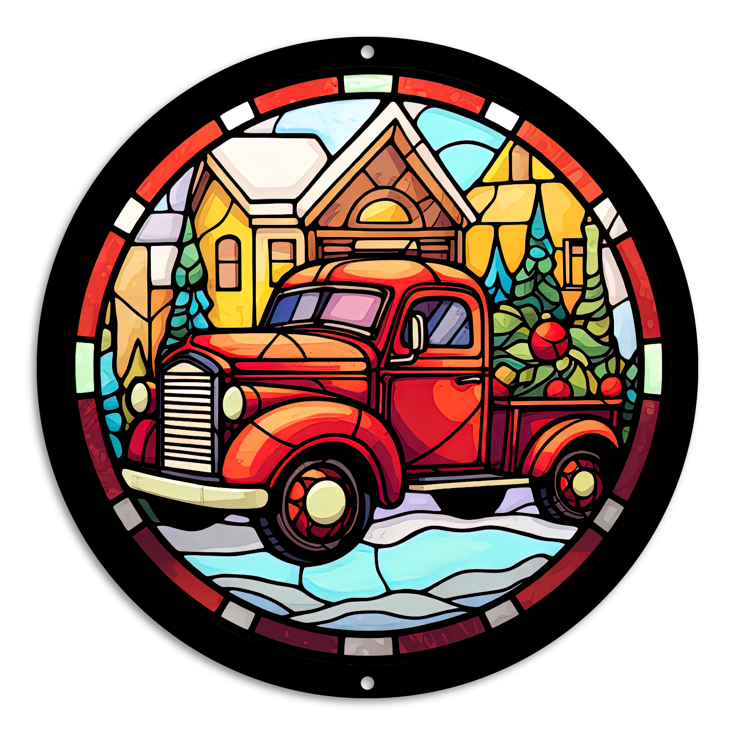 Stained Glass Style Print Christmas Truck (#3)
