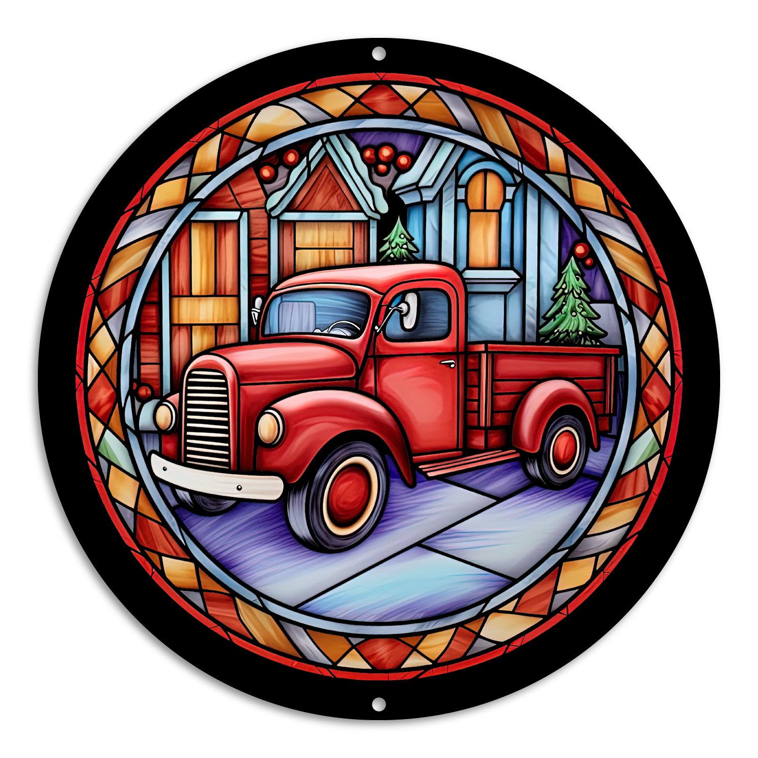 Stained Glass Style Print Christmas Truck (#4)