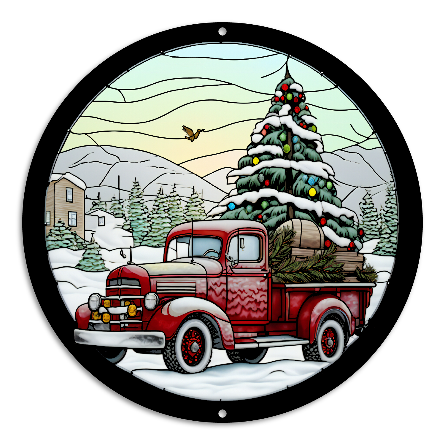 Stained Glass Style Print Christmas Truck (#5)