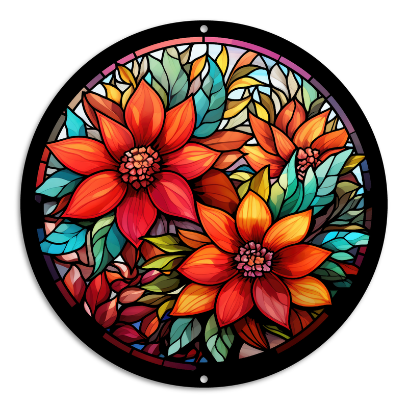 Stained Glass Style Print Christmas Flowers (#6)