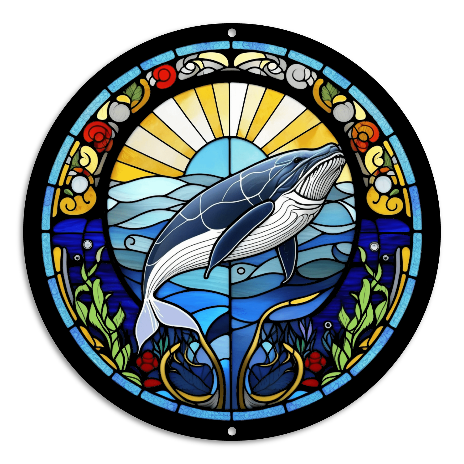 Stained Glass Style Print Whale (#3)