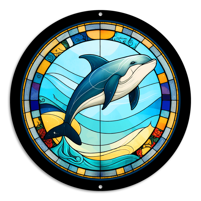 Stained Glass Style Print Whale (#4)