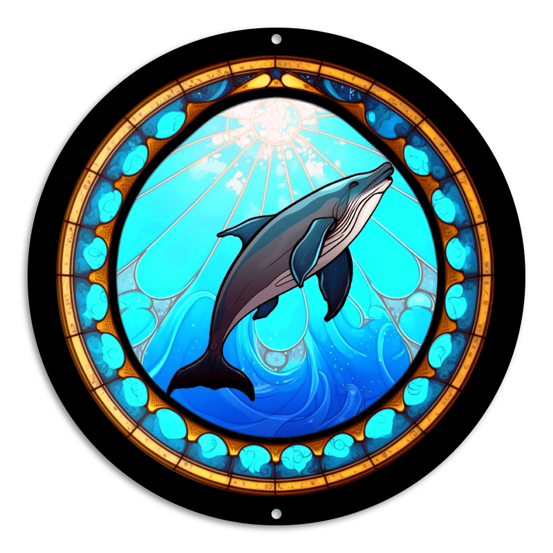 Stained Glass Style Print Whale (#7)