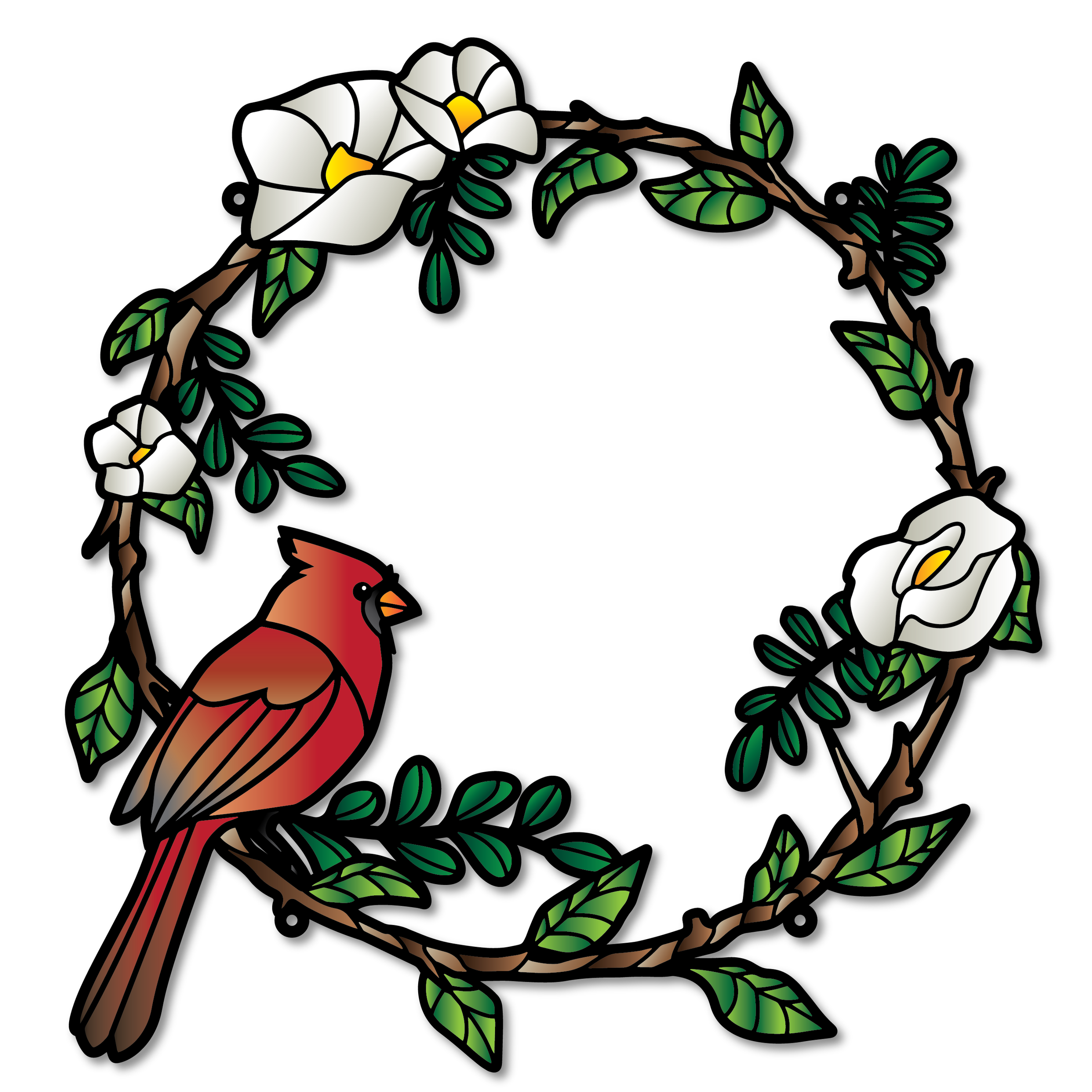 Stained Glass Style Print Cardinal Wreath