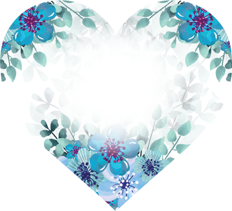 Printed Heart Blue Flowers