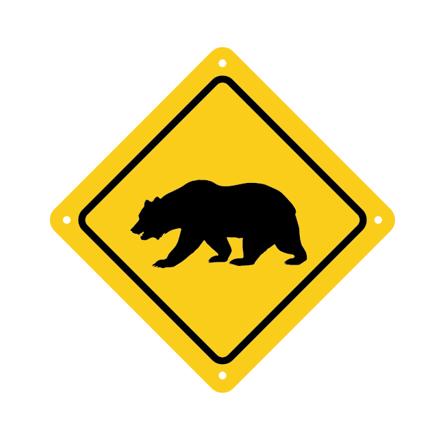 bear road sign with yellow baackground
