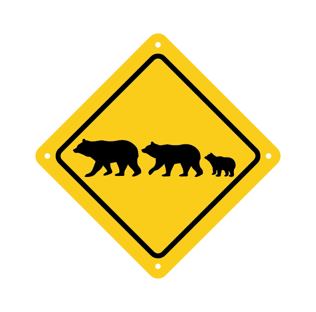 bear family road sign with yellow baackground