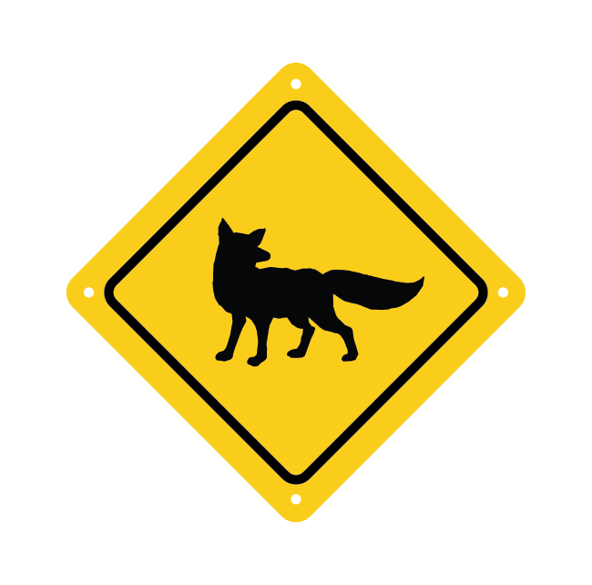 fox road sign with yellow baackground