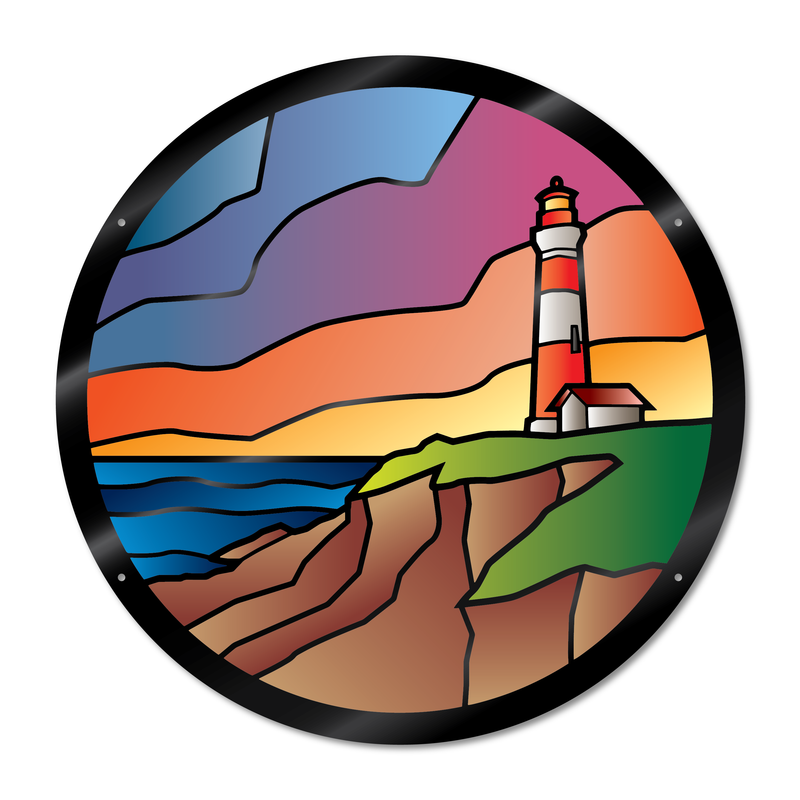 Stained Glass Style Print Lighthouse Scene