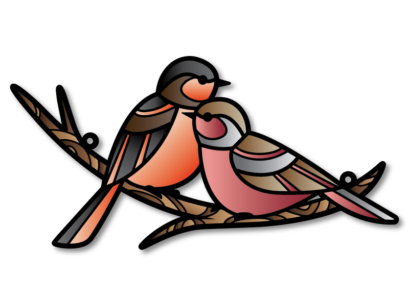Stained Glass Style Print Love Birds on Branch Decoration