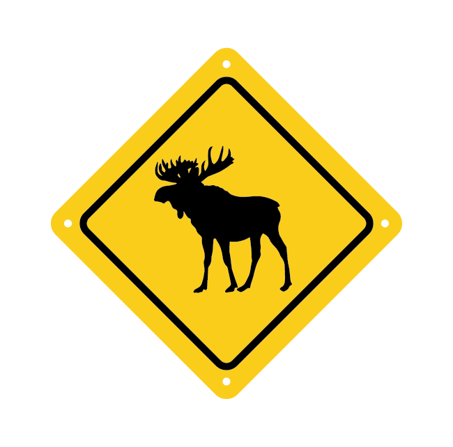moose road sign with yellow baackground