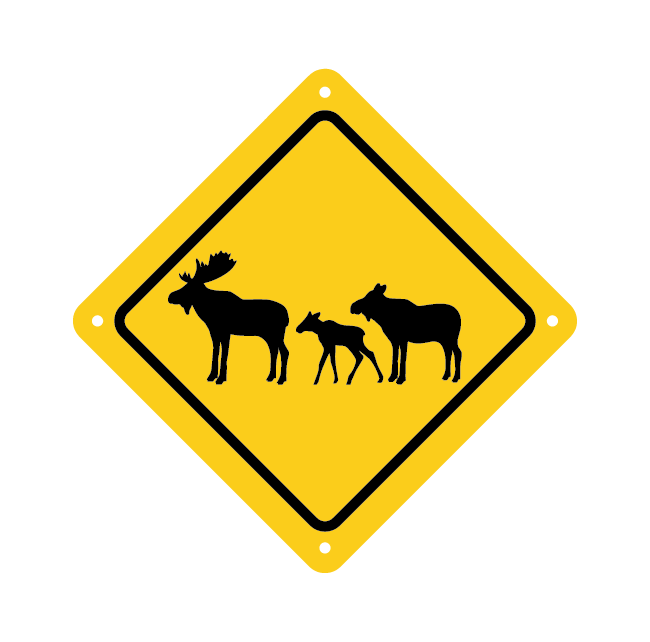 moose family road sign with yellow baackground