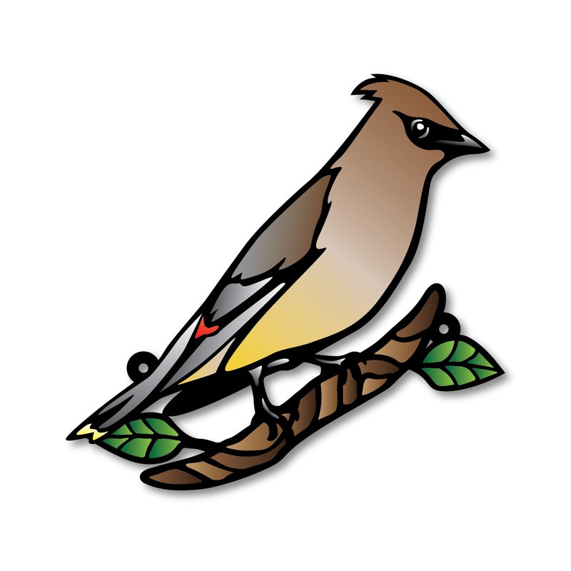 Stained Glass Style Print Cedar Waxwing Decoration