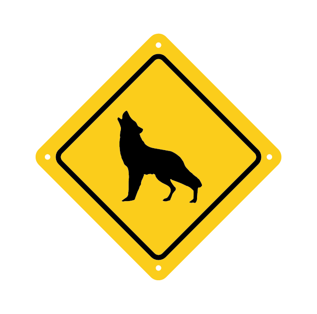 howling wolf road sign with yellow baackground