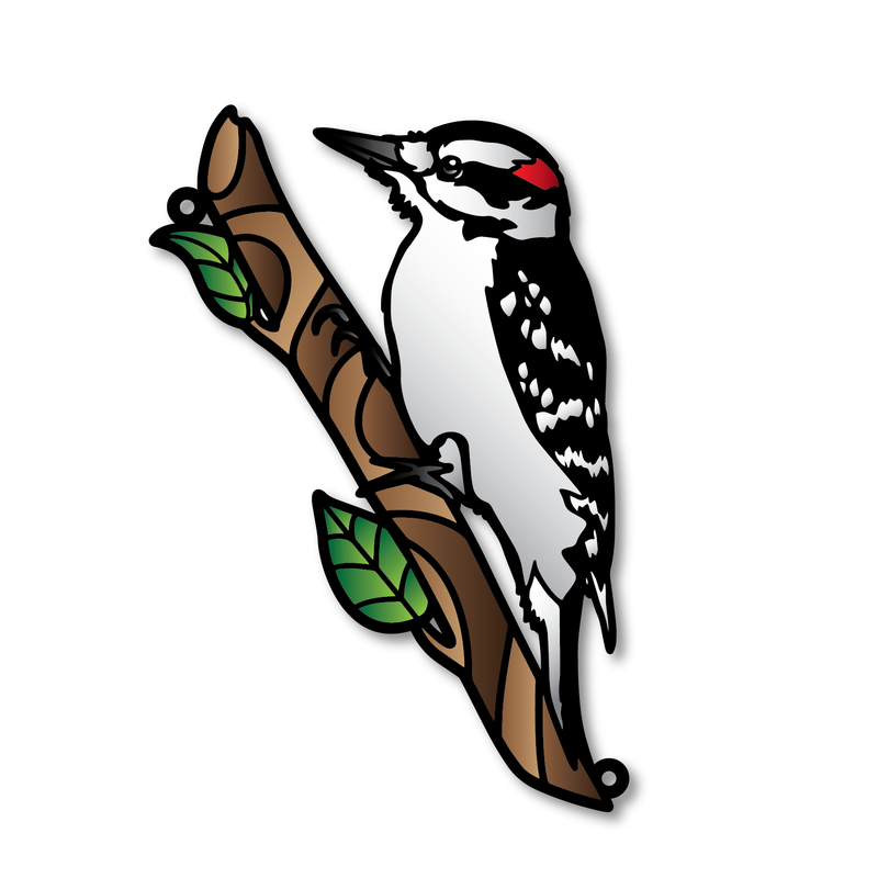 Stained Glass Style Print Downy Woodpecker Decoration
